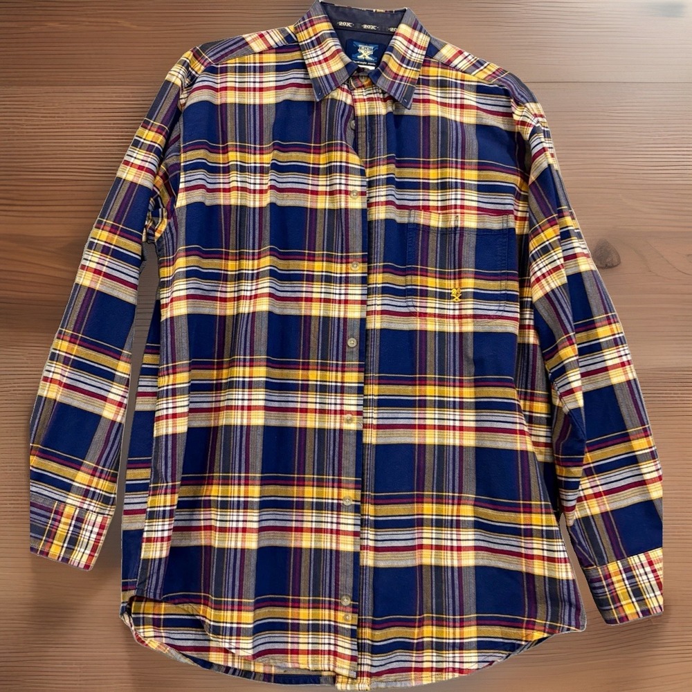 Wrangler Twenty X Mens Blue Plaid Long Sleeve Button Up Cotton Shirt size L